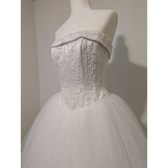 Strapless Corset Floral Beaded Basque Waist Debutant Ball Gown Wedding Dress Sz8 - Picture 4 of 15